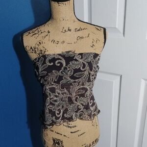 See You Monday LA,CA Chic Brown and Cream Floral Strapless Blouse